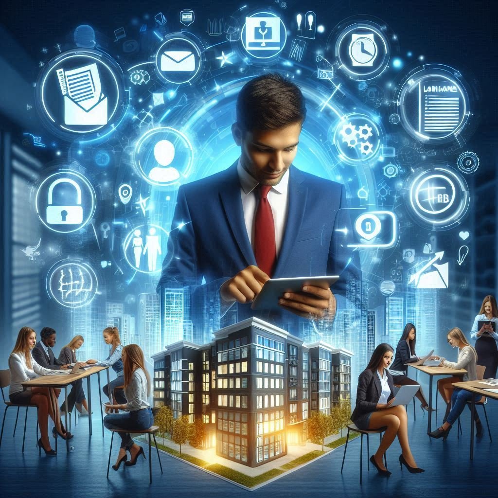 Illustration showing the benefits of property management software for student housing, including seamless operations and tenant satisfaction.