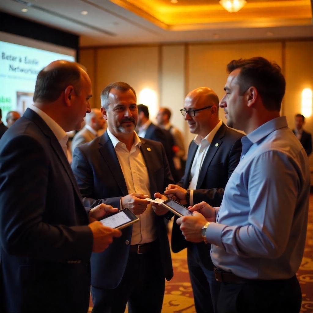 A real estate networking event in Florida where property managers and investors discuss rental property opportunities.