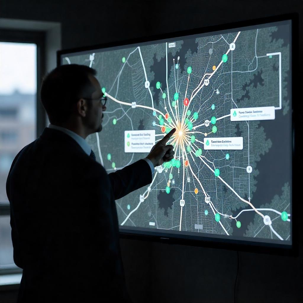 Government official demonstrating GIS integration for property management.