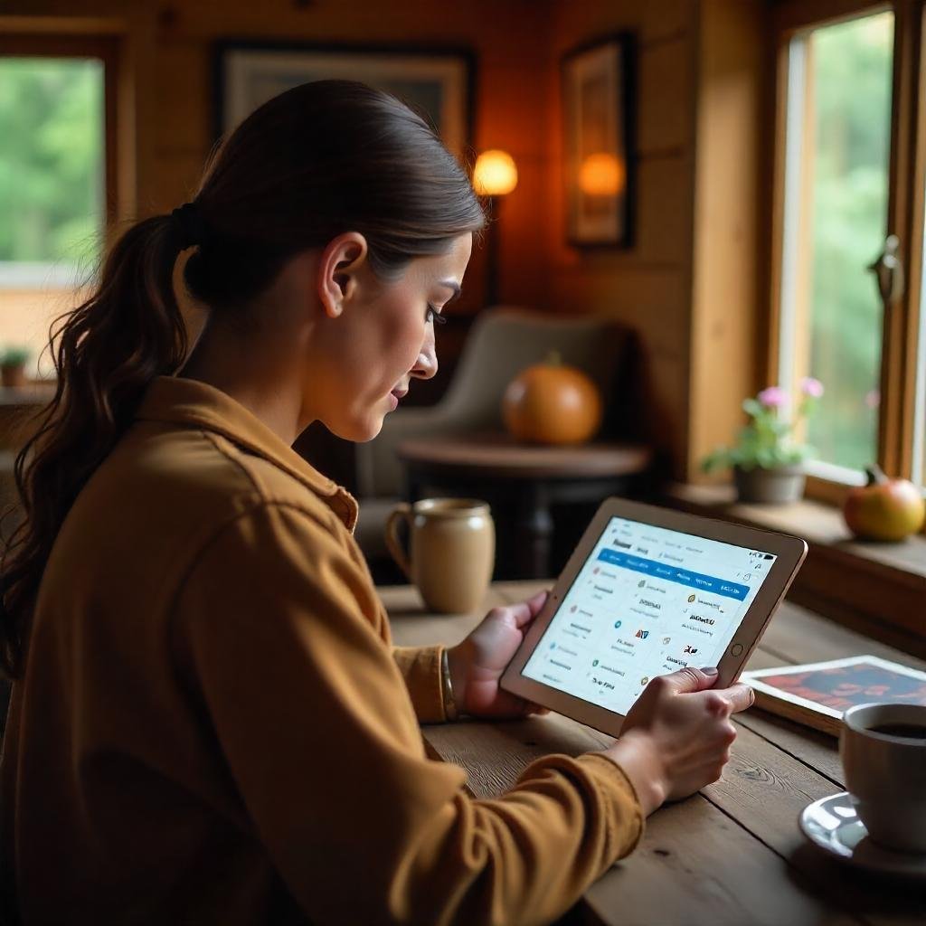 Mobile-friendly software for small B&Bs displayed on a tablet in a cozy property.